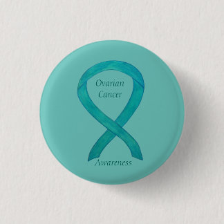 Ovarian Cancer Teal Awareness Ribbon Custom Pin