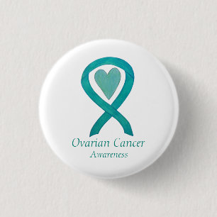 Ovarian Cancer Teal Awareness Ribbon Heart Buttons