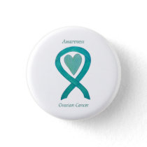 Ovarian Cancer Teal Awareness Ribbon Heart Pin