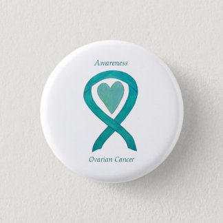 Ovarian Cancer Teal Awareness Ribbon Heart Pin