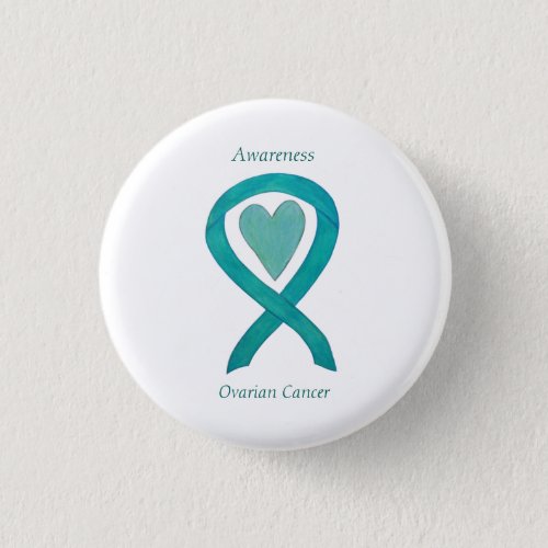 Ovarian Cancer Teal Awareness Ribbon Heart Pin