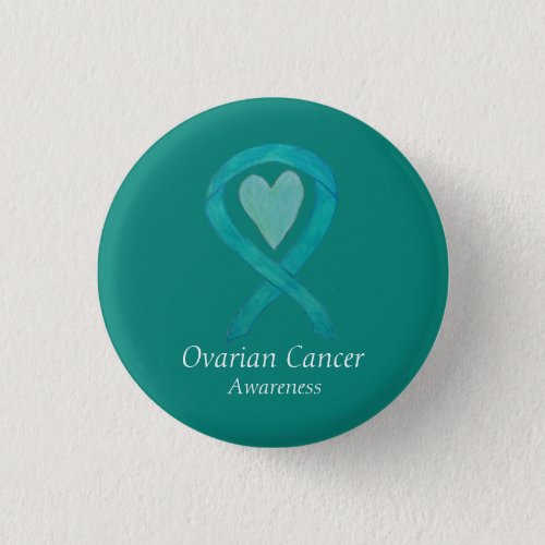 Ovarian Cancer Teal Awareness Ribbon Heart Pins