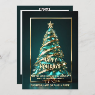Ovarian cancer teal Christmas tree DIY message Holiday Card