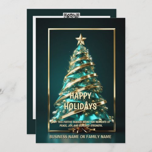 Ovarian cancer teal Christmas tree DIY message  Holiday Card