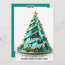 Ovarian cancer teal Christmas tree modern elegant Holiday Card