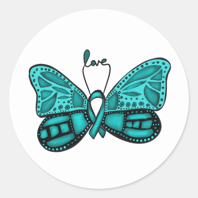 Ovarian cancer teal ribbon butterfly sticker (Front)