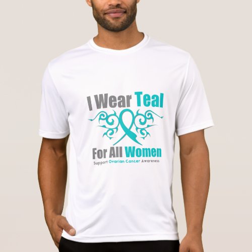 Ovarian Cancer Teal Tribal Ribbon All Women T_Shirt