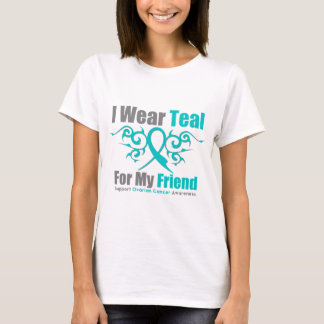 Ovarian Cancer Teal Tribal Ribbon Friend T-Shirt