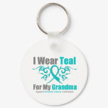 Ovarian Cancer Teal Tribal Ribbon Grandma Keychain