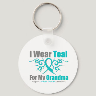 Ovarian Cancer Teal Tribal Ribbon Grandma Keychain