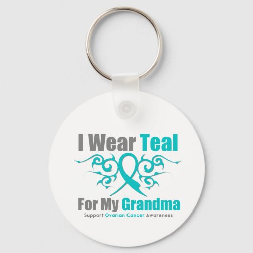 Ovarian Cancer Teal Tribal Ribbon Grandma Keychain