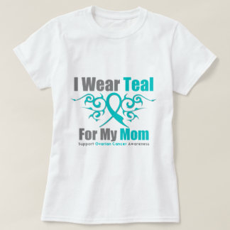 Ovarian Cancer Teal Tribal Ribbon Mom T-Shirt