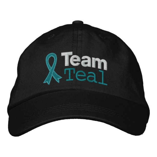 Ovarian Cancer Team Teal Embroidered Baseball Hat (Front)