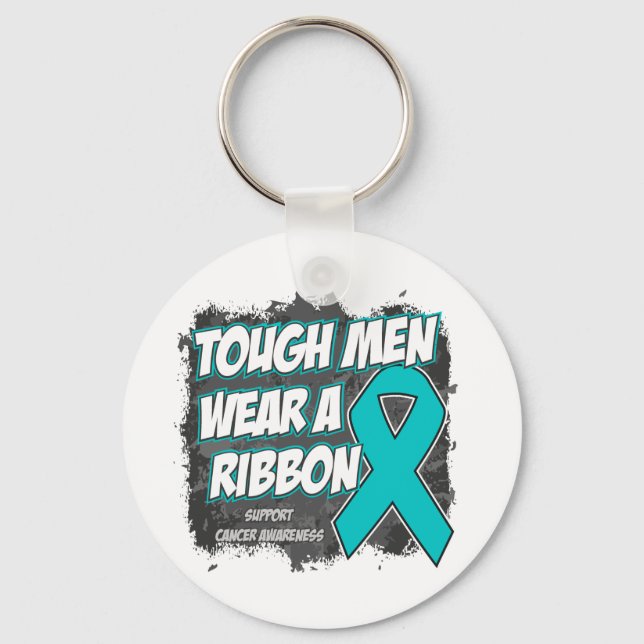 Ovarian Cancer Tough Men Wear A Ribbon Keychain (Front)