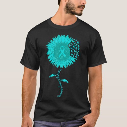 Ovarian Cancer Warrior Awareness Sunflower Teal ri T_Shirt