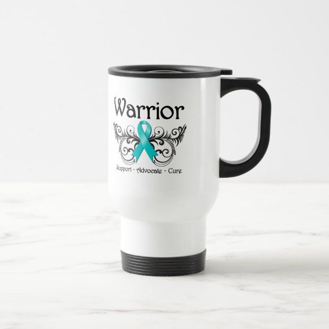 Ovarian Cancer Warrior Scroll Travel Mug (Right)