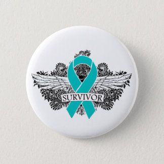 Ovarian Cancer Winged SURVIVOR Ribbon Pinback Button