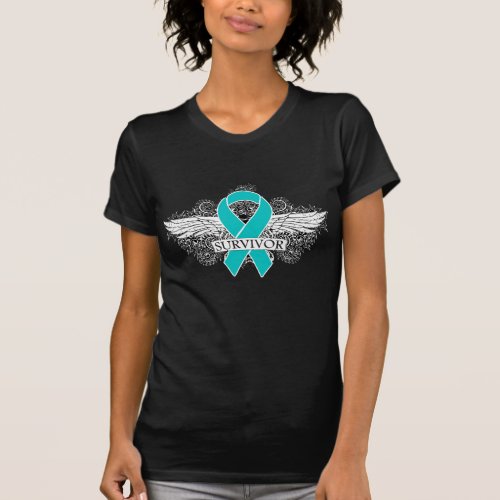 Ovarian Cancer Winged SURVIVOR Ribbon T_Shirt