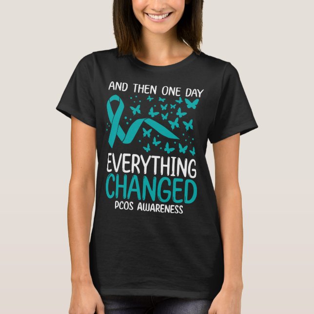 Ovary Warrior Ribbon Fighter PCOS Awareness T-Shirt (Front)
