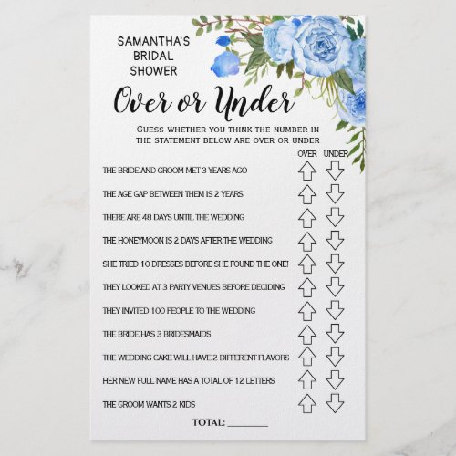 Ove or Under Bridal Shower Bilingual Game Card Flyer