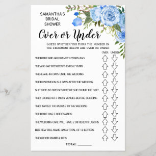 Ove or Under Bridal Shower Bilingual Game Card Flyer