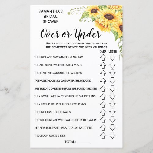 Ove or Under bridal shower spanish english game