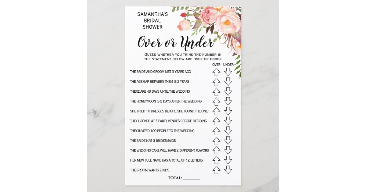 Ove or Under bridal shower spanish english game Zazzle