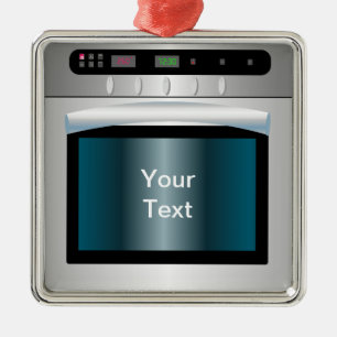 Oven graphic with personalized text metal ornament