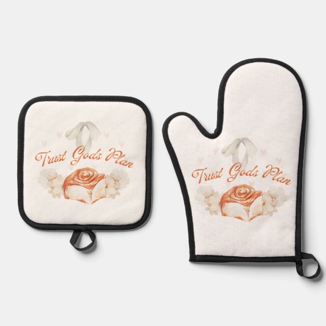 Oven Mitt and Pot Holder Set - Trust God's Plan (Front)