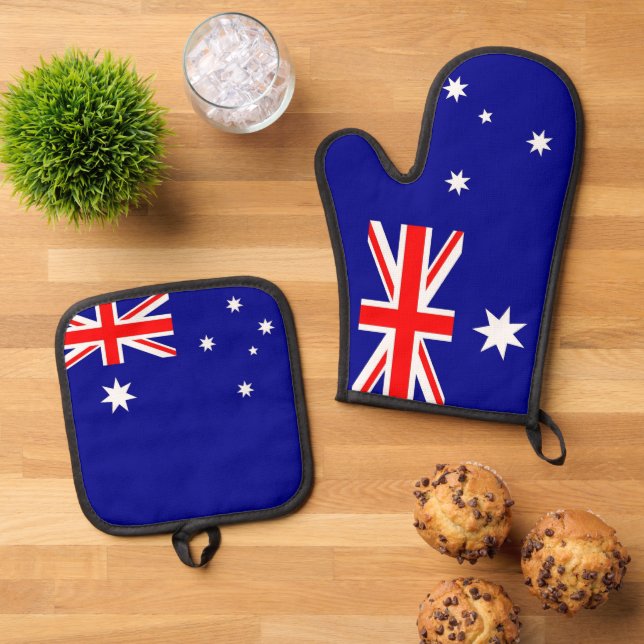 Oven Mitt and Pot Holders, Australia flag Oven Mitt & Pot Holder Set (Top Down)