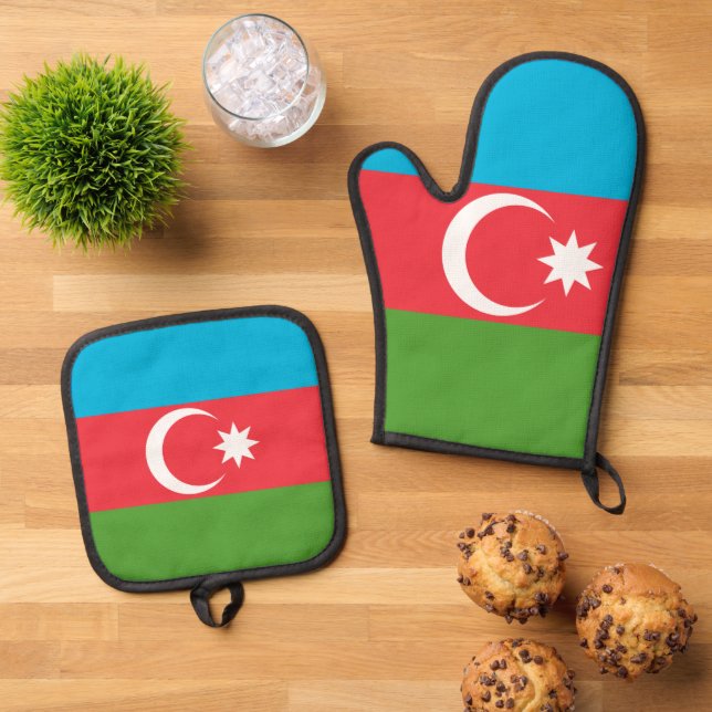 Oven Mitt and Pot Holders, Azerbaijan flag Oven Mitt & Pot Holder Set (Top Down)