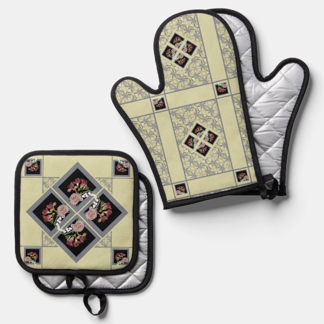 Oven Mitt and Pot Holders Oven Mitt & Pot Holder Set (Front/Back)
