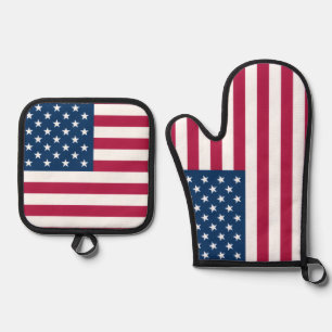 Oven Mitt and Pot Holders with flag of USA Oven Mitt & Pot Holder Set