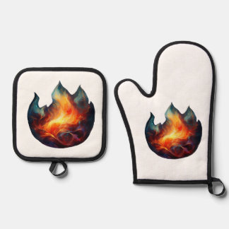 Oven Mitt & Pot Holder - Flames Artwork Set