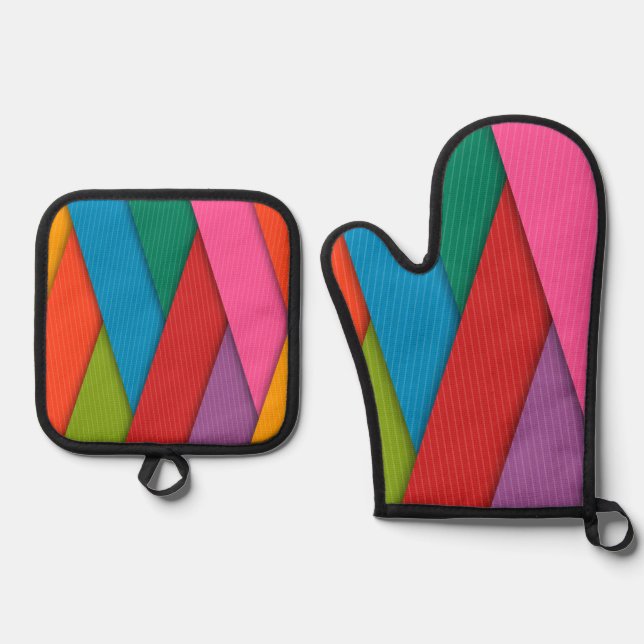 Oven Mitt & Pot Holders Abstract Colors Holder Set (Front)