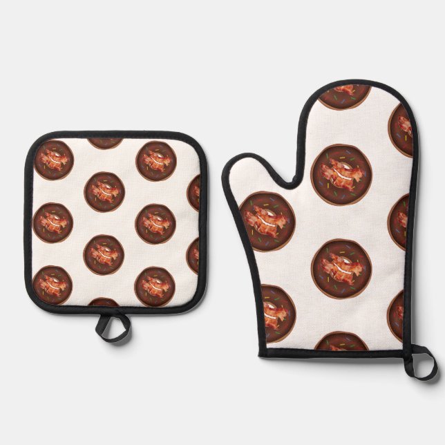Oven Mitt & Pot Holders Bacon & Donuts Holder Set (Front)