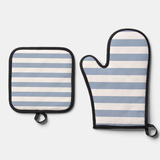 Oven Mitt & Pot Holders Blue & White Stripe Holder Set (Front)