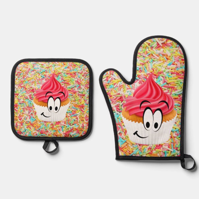 Oven Mitt & Pot Holders Cake Pastries  Holder Set (Front)