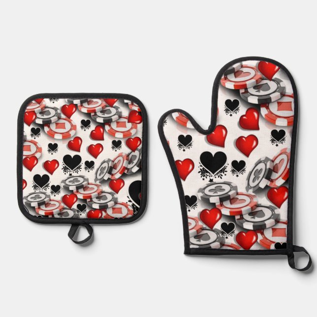 Oven Mitt & Pot Holders Casino Kitchen Gambler  Holder Set (Front)