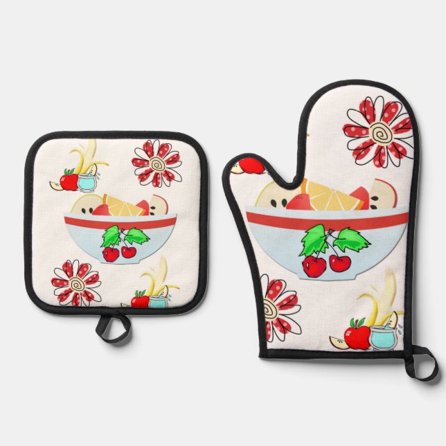 Oven Mitt & Pot Holders Fruit  Holder Set (Front)