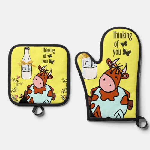 Oven Mitt  Pot Holders Milk Cow Farmhouse Oven Mitt  Pot Holder Set