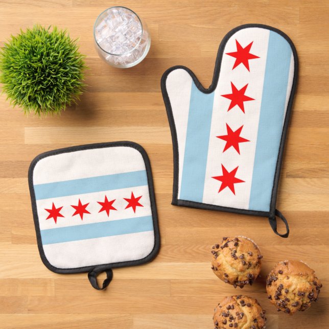 Oven Mitt, Pot Holders with flag of Chicago, USA Oven Mitt & Pot Holder Set (Top Down)