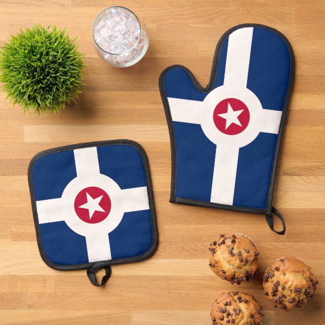 Oven Mitt, Pot Holders with flag of Indianapolis Oven Mitt & Pot Holder Set (Top Down)