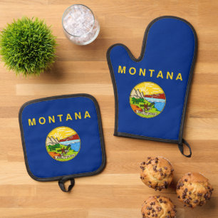 Oven Mitt, Pot Holders with flag of Montana, USA Oven Mitt & Pot Holder Set