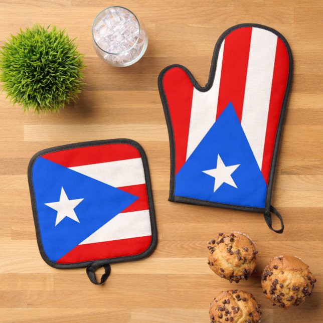 Oven Mitt, Pot Holders with flag of Puerto Rico Oven Mitt & Pot Holder Set (Top Down)