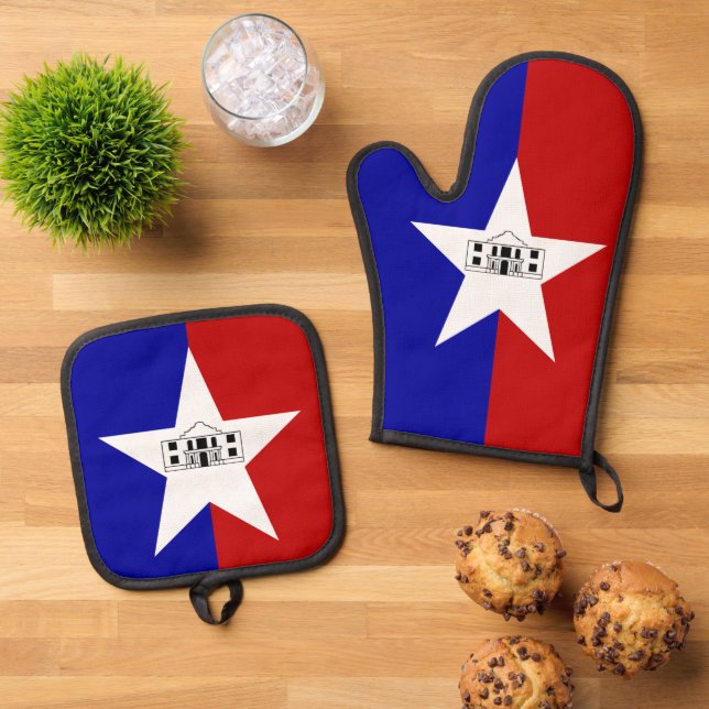 Oven Mitt, Pot Holders with flag of San Antonio Oven Mitt & Pot Holder Set (Top Down)