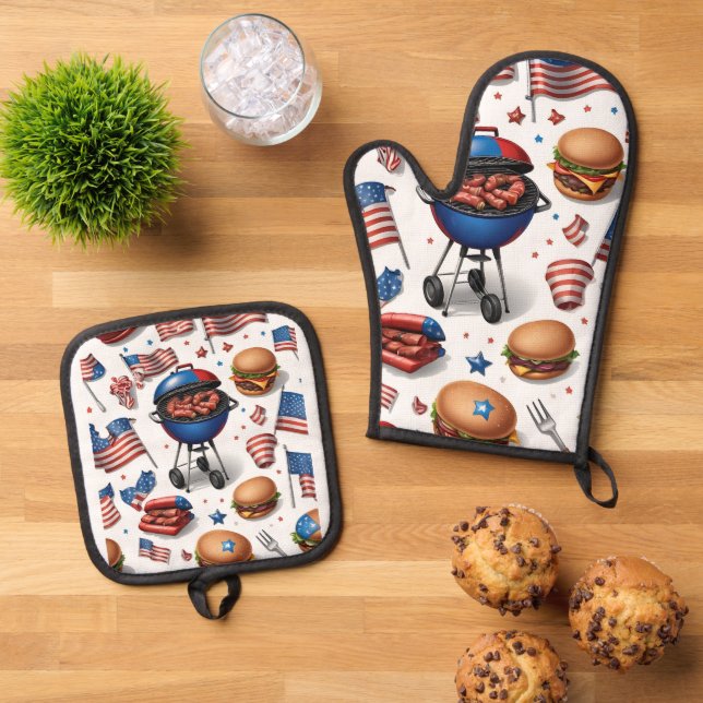 oven mitts 4th of july oven mitt & pot holder set (Top Down)