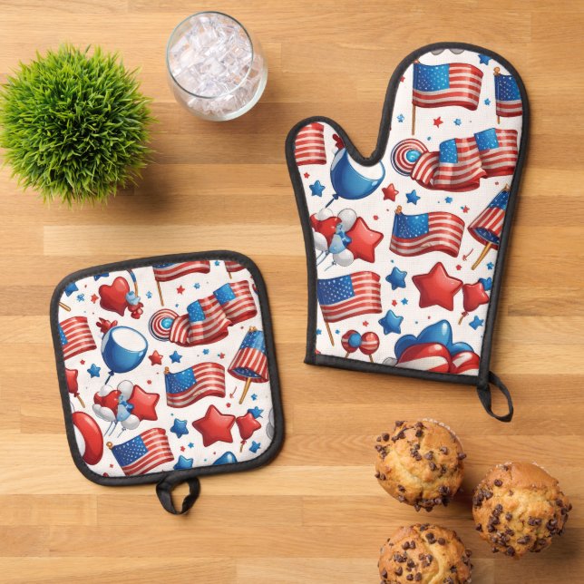 oven mitts 4th of july oven mitt & pot holder set (Top Down)