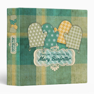 Oven mitts green plaid Christmas recipe cookbook 3 Ring Binder