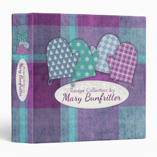 Oven mitts purple plaid Christmas recipe cookbook Binder